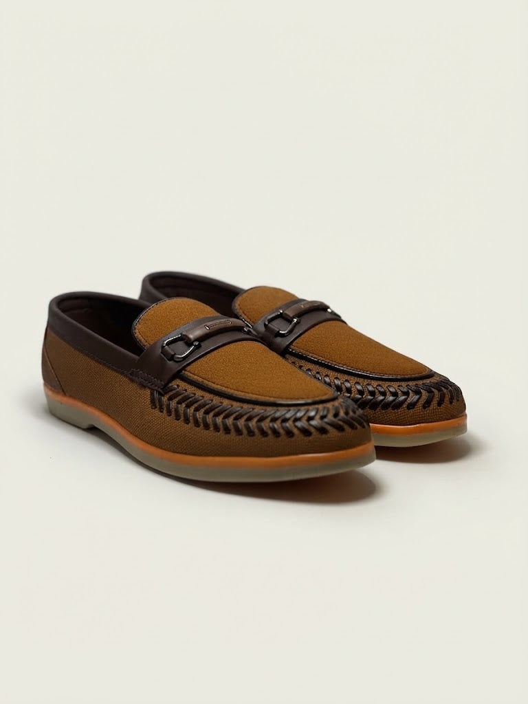 Saithi's Mustard Stylish Suede Loafers For Men